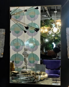 Large Rectangular Italian Wall Mirror Minimal Brass Frame, Italy, 1950s