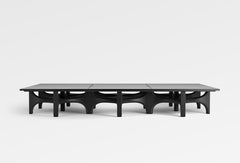 Large Rectangular Low Coffee Table, Sculptural Modern Design, Black Oak, Italy