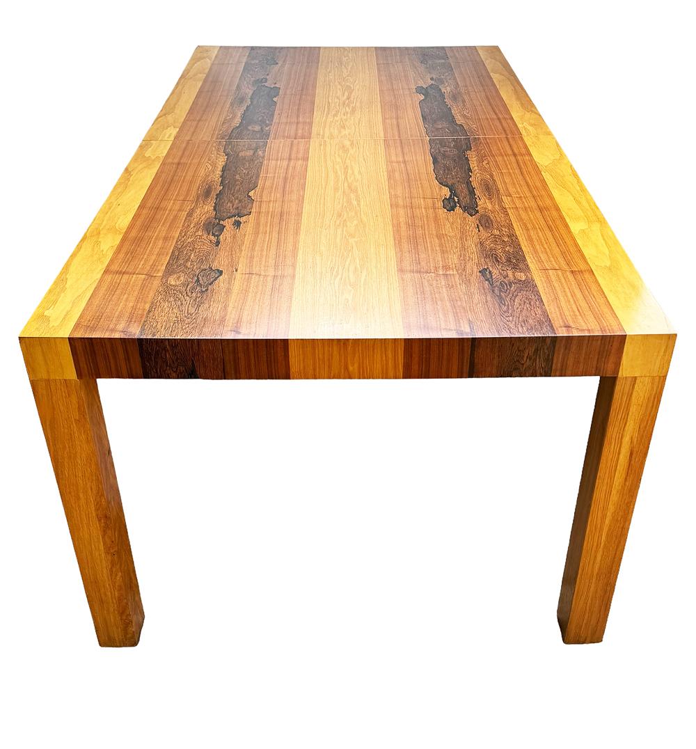 Large Rectangular Mid Century Danish Modern Parsons Dining Table in Exotic Woods In Good Condition For Sale In Philadelphia, PA