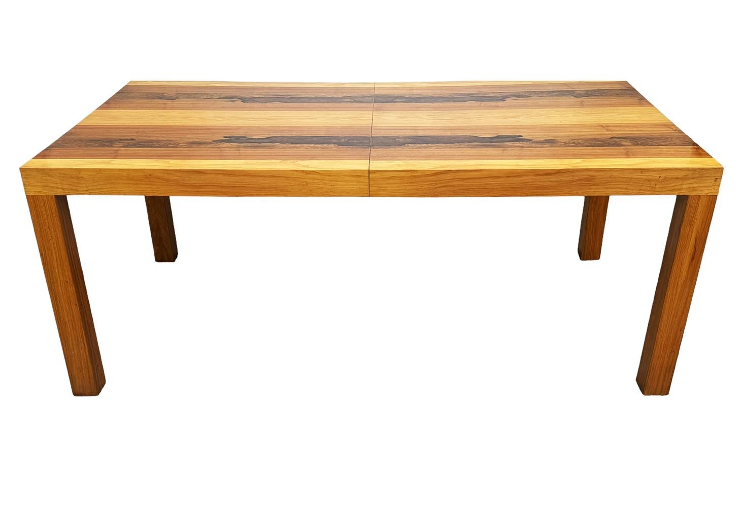 Mid-20th Century Large Rectangular Mid Century Danish Modern Parsons Dining Table in Exotic Woods For Sale