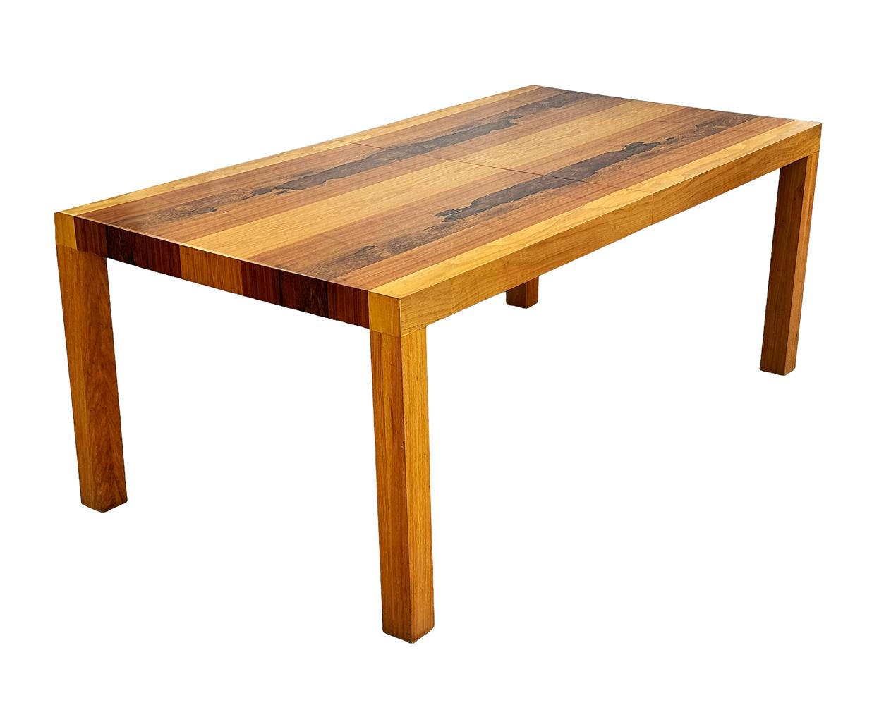 Large Rectangular Mid Century Danish Modern Parsons Dining Table in Exotic Woods For Sale 1