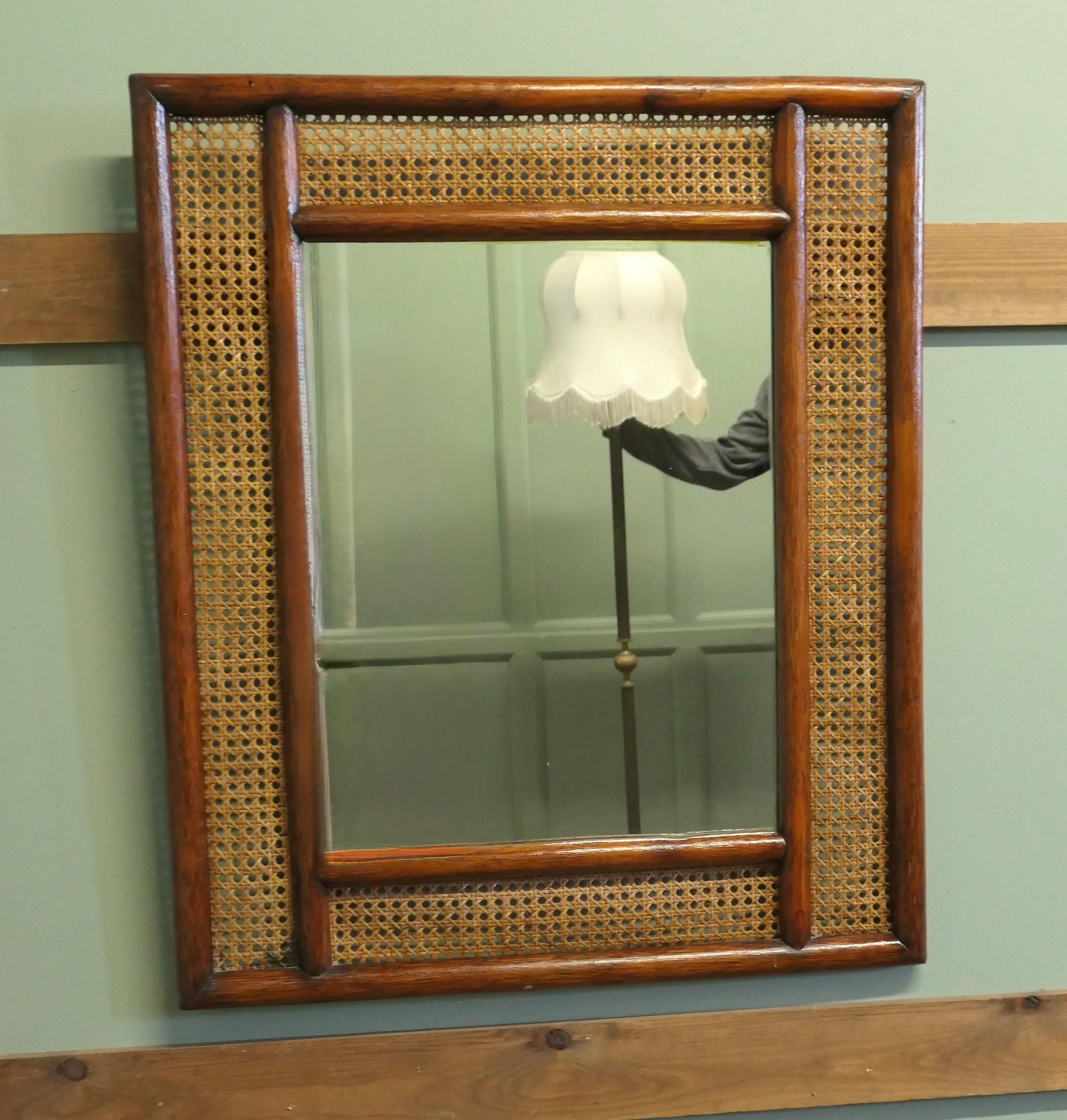 Large Rectangular Mirror with Bergère, Ratan Frame In Good Condition For Sale In Godshill, Isle of Wight