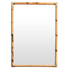 Large Rectangular Mirror With Brass Fittings, 1970s Large Rectangular Mirror With Brass Fittings, 1970s