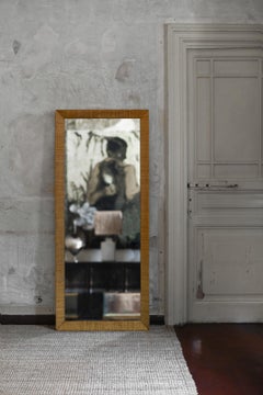 Large Rectangular Mirror With Cane Fabric Frame, 1980s