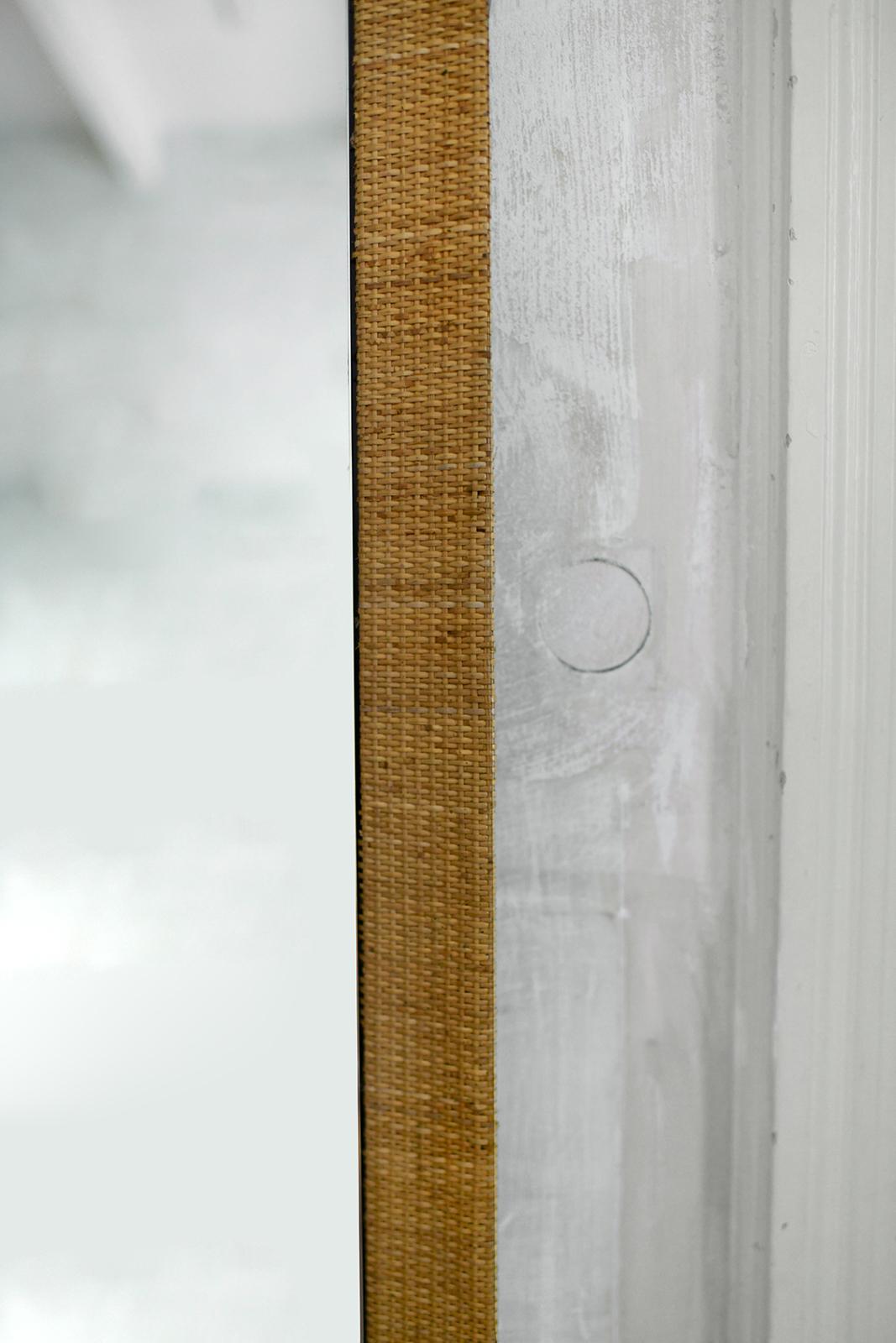 Late 20th Century Large Rectangular Mirror With Cane Fabric Frame, 1980s For Sale