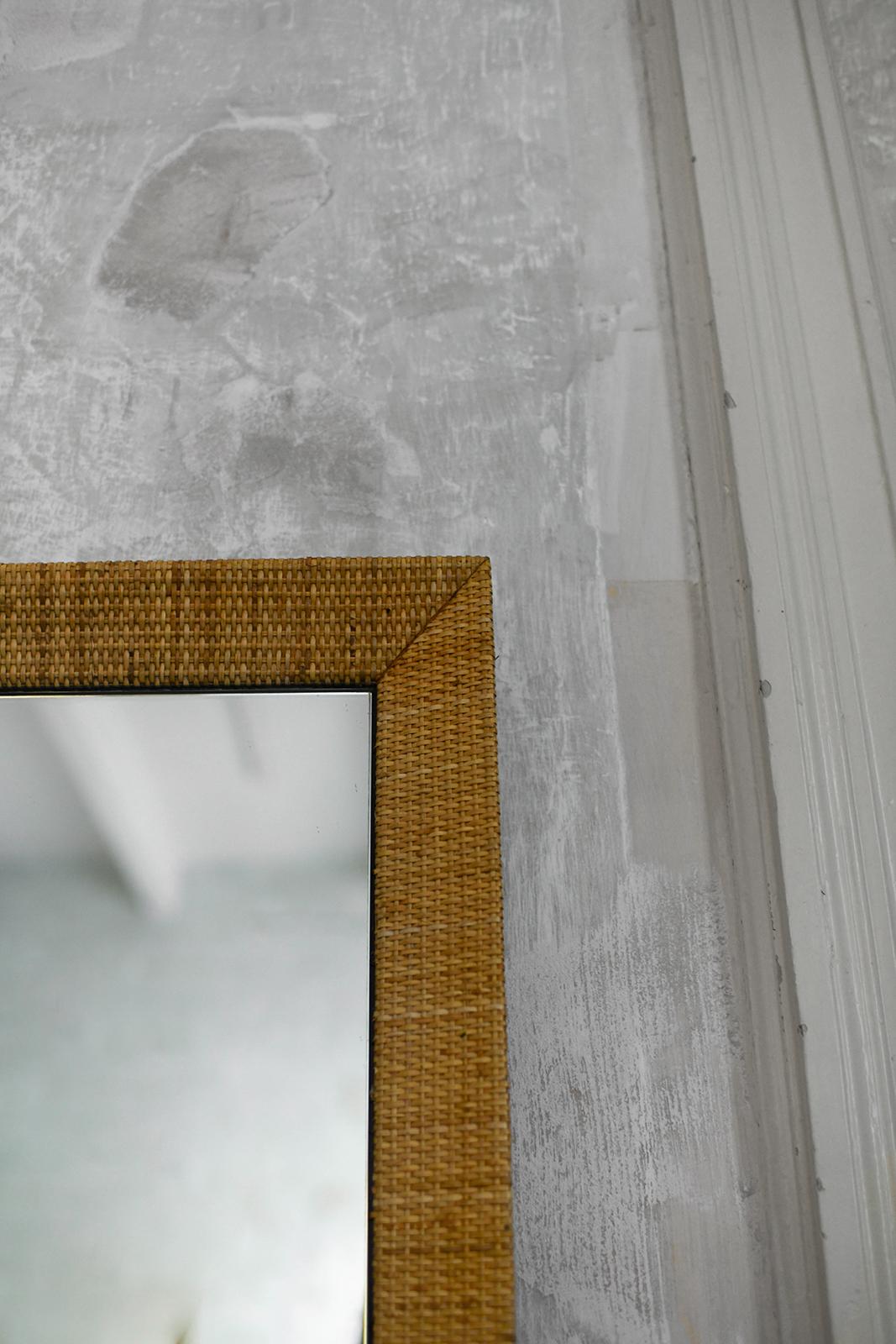 Large Rectangular Mirror With Cane Fabric Frame, 1980s For Sale 1