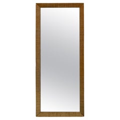 Grand miroir rectangulaire avec cadre en tissu canné, années 1980
