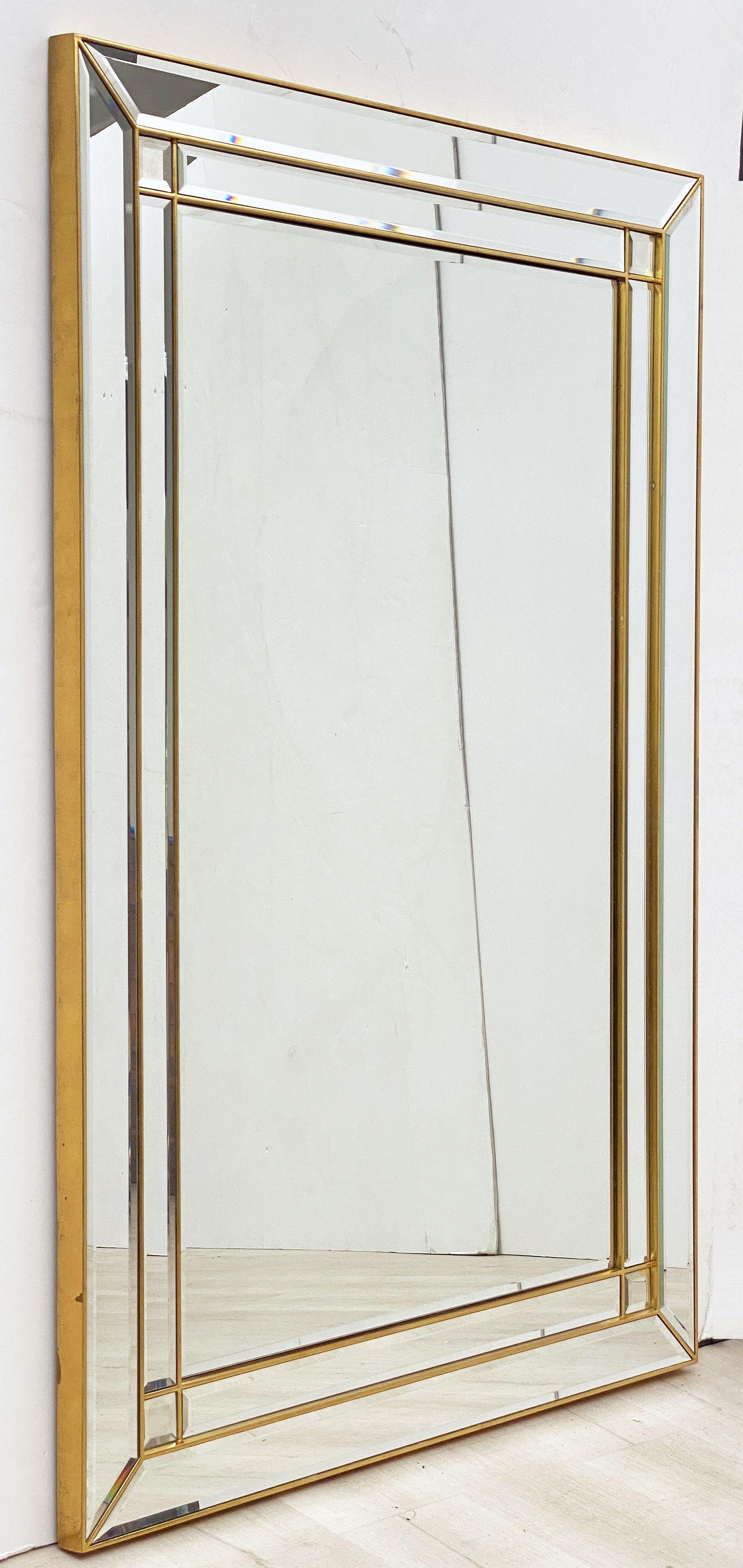 A fine large Belgian rectangular wall or floor-length mirror featuring a stylish, modern pattern of beveled sectioned mirrors in a giltwood frame.

Dimensions are H 57 inches x W 37 inches