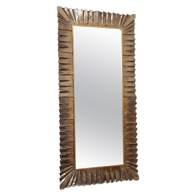 Gran Espejo Rectangular con Marco de Cristal de Murano Ámbar Bronce, en Stock