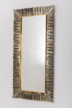 Large Rectangular Murano Amber Bronze Glass Framed Mirror, in Stock