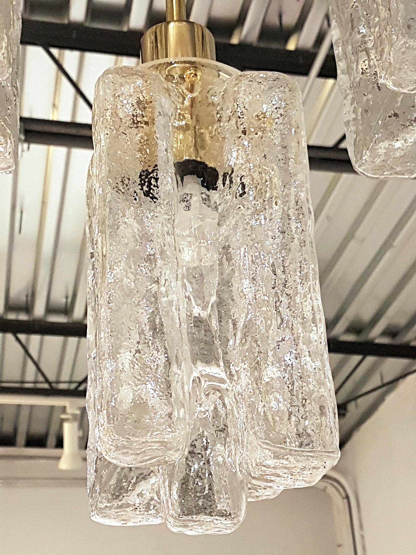 Contemporary Custom Made with Vintage Kalmar Murano Glass & Brass Large Elongated Chandelier