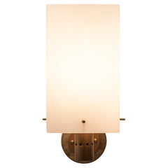 Large Rectangular Milky Glass and Brass Italian Wall Light, 1960s