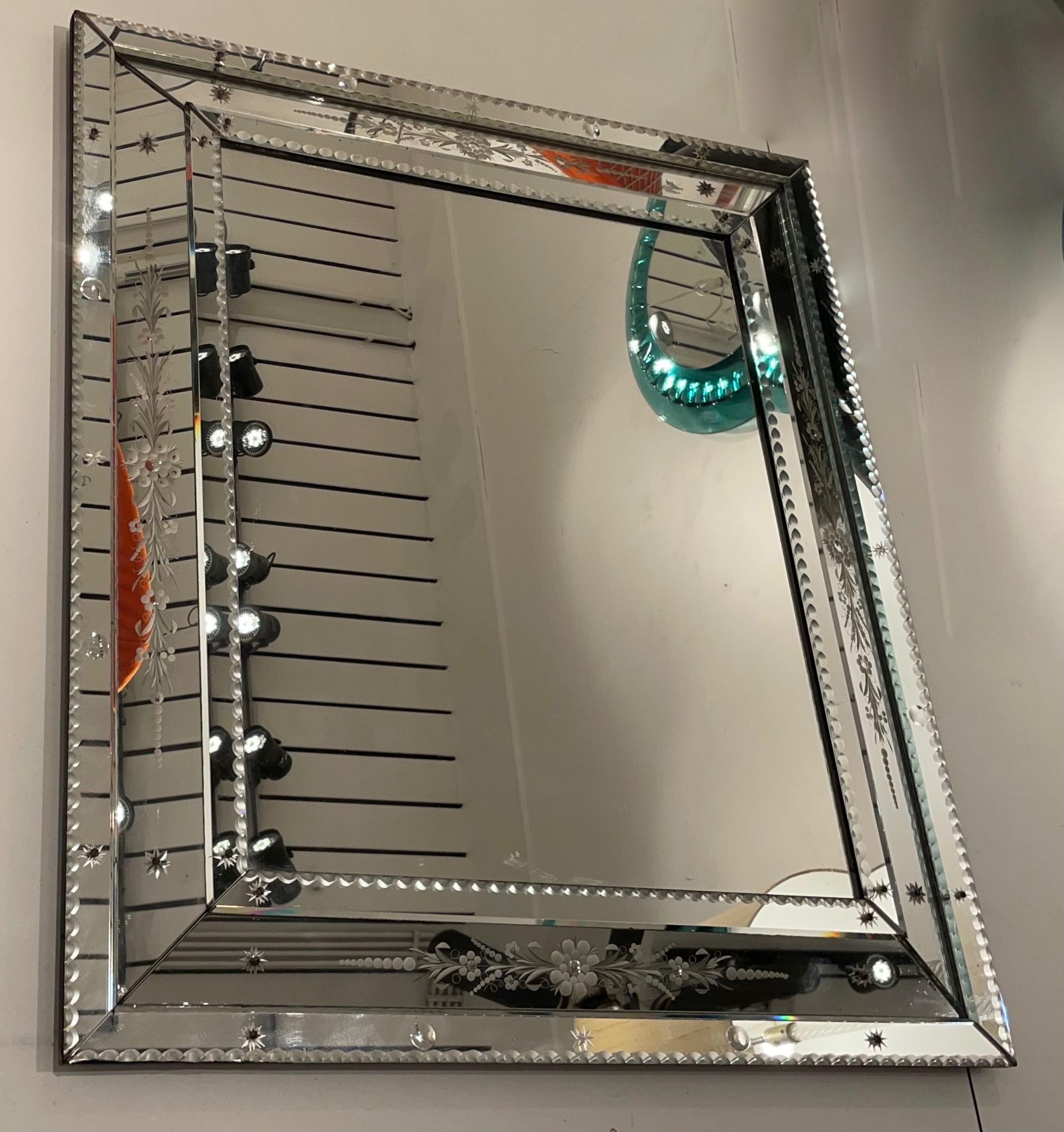 Large Rectangular  Parclose Venetian Wall Mirror, Italy 1940. In Good Condition For Sale In Brussels, BE