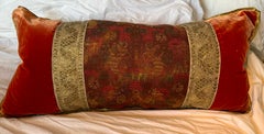 Large rectangular pillow of antique silk velvet and an antique Chinese textile