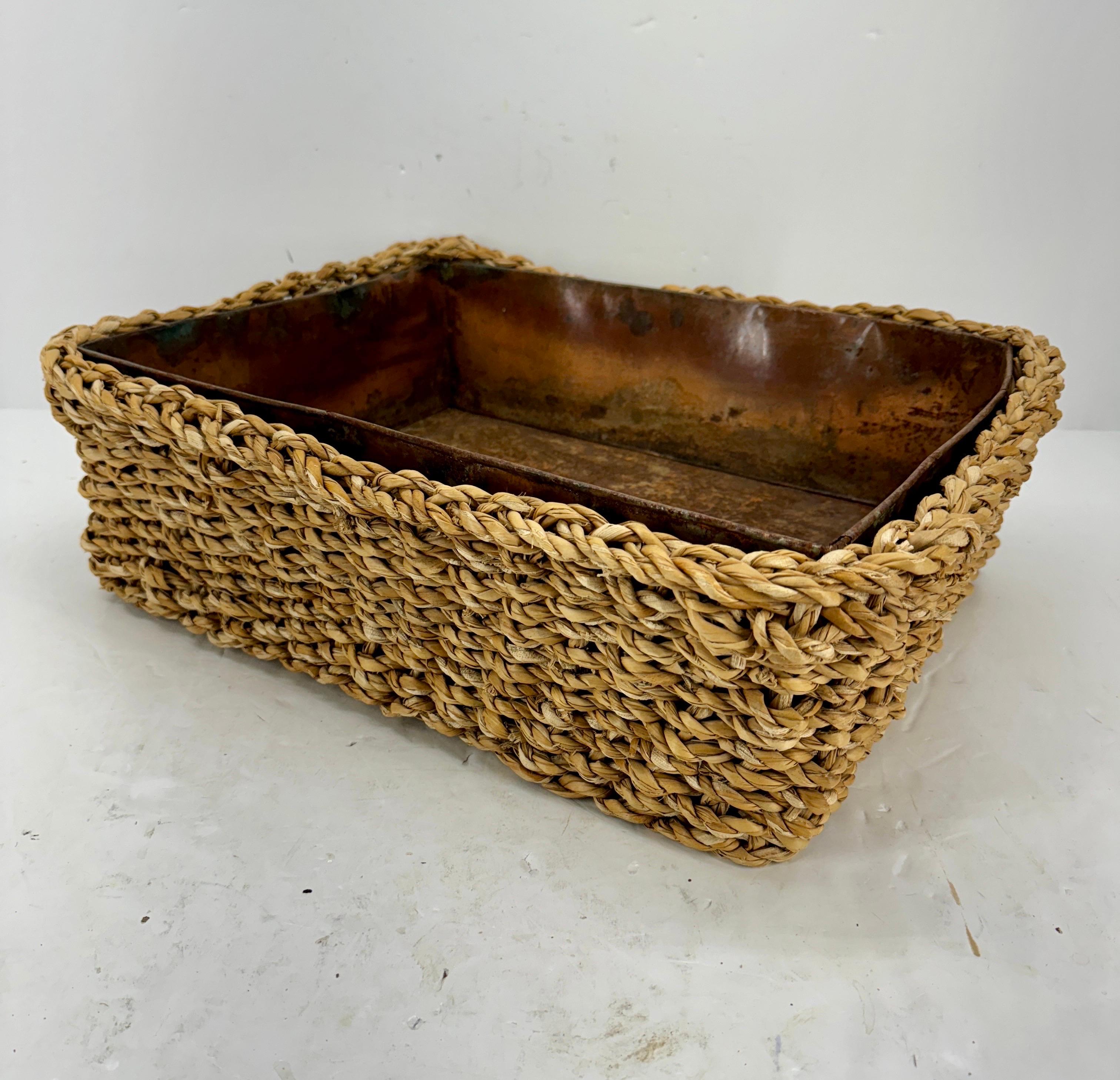Large Rectangular Planter Basket with Rustic Metal Liner, France For Sale 2