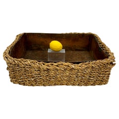 Cesto rettangolare grande con rivestimento in metallo rustico, Francia