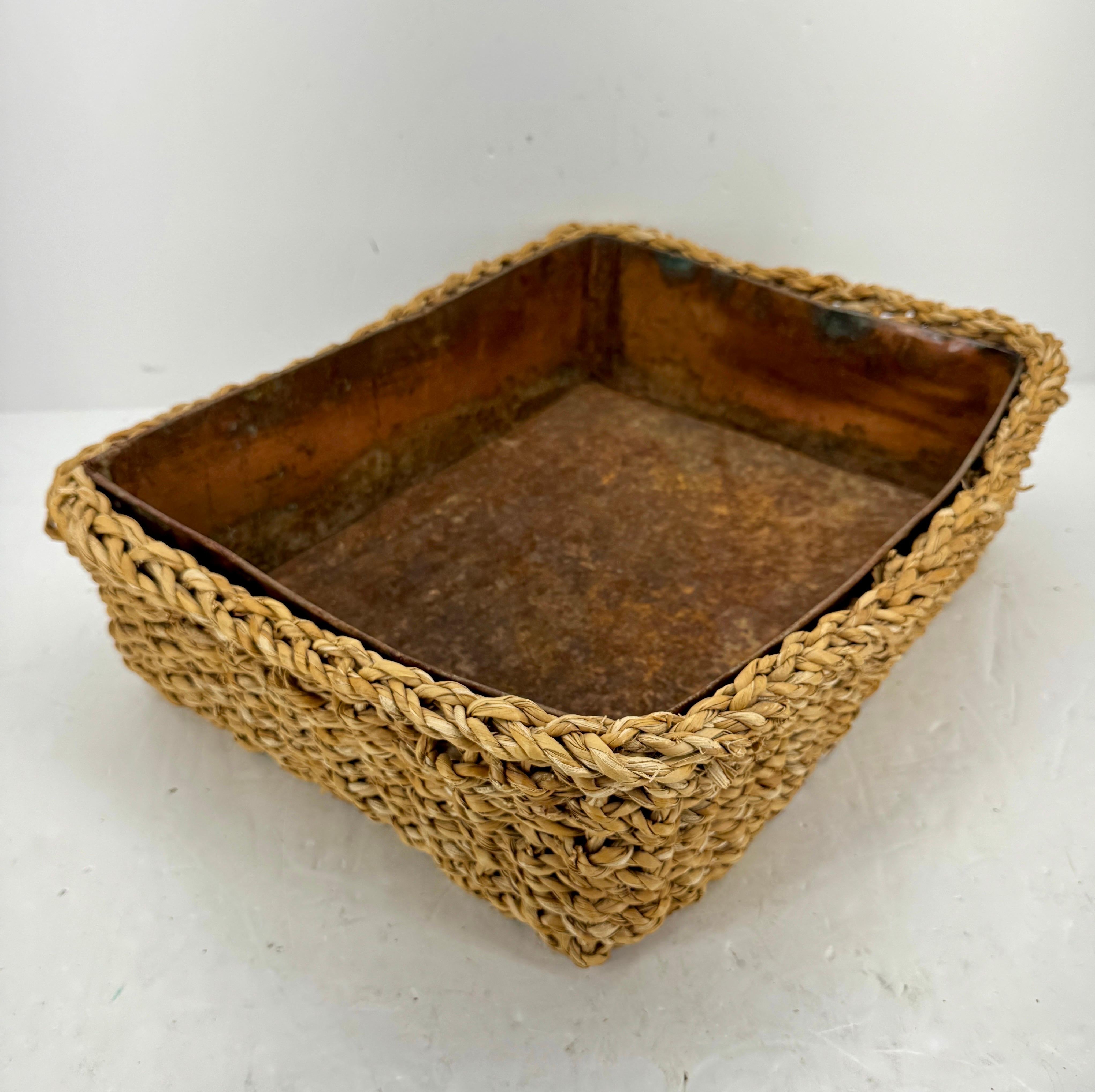 Large Rectangular Planter Basket with Rustic Metal Liner, France In Good Condition For Sale In Haddonfield, NJ