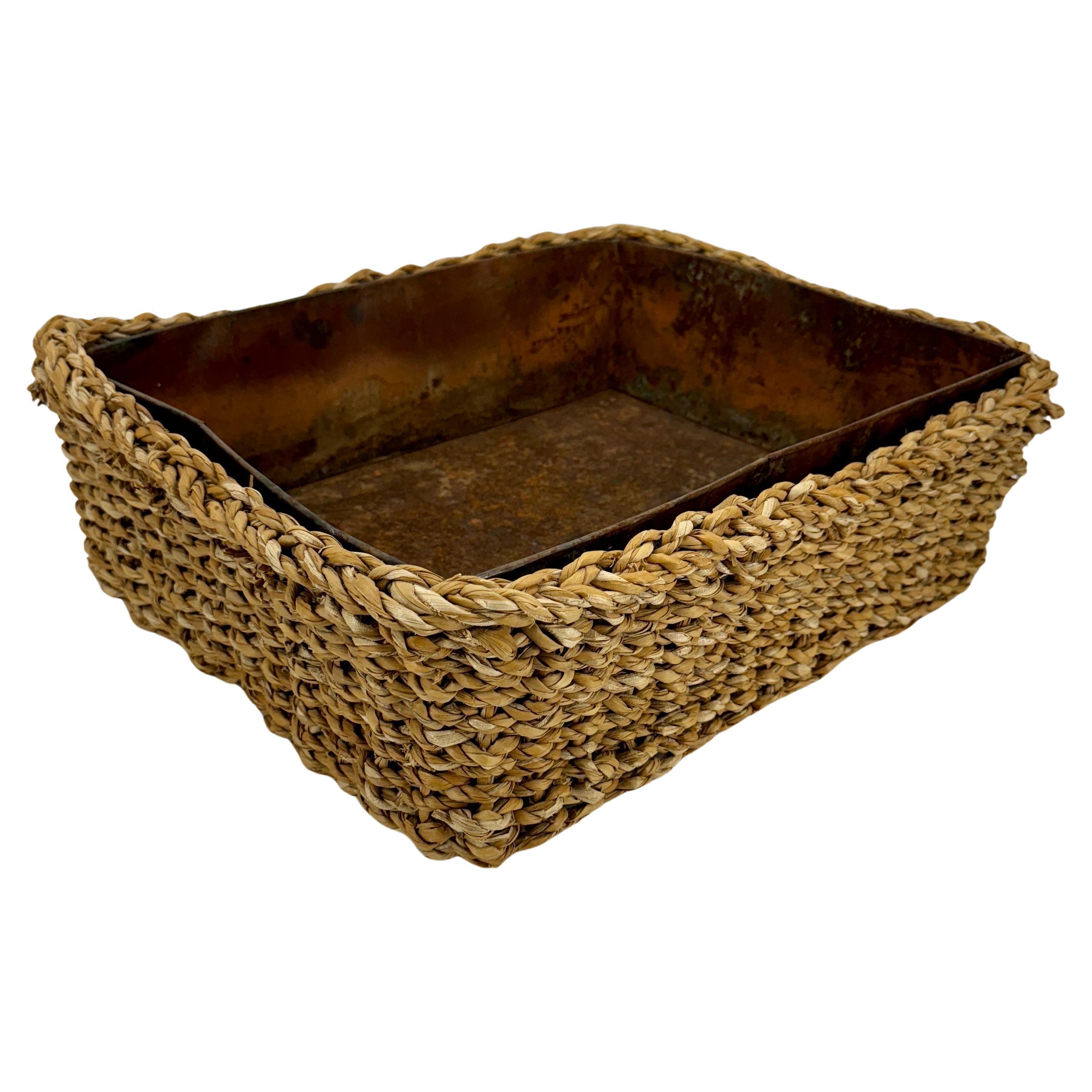 Large Rectangular Planter Basket with Rustic Metal Liner, France For Sale