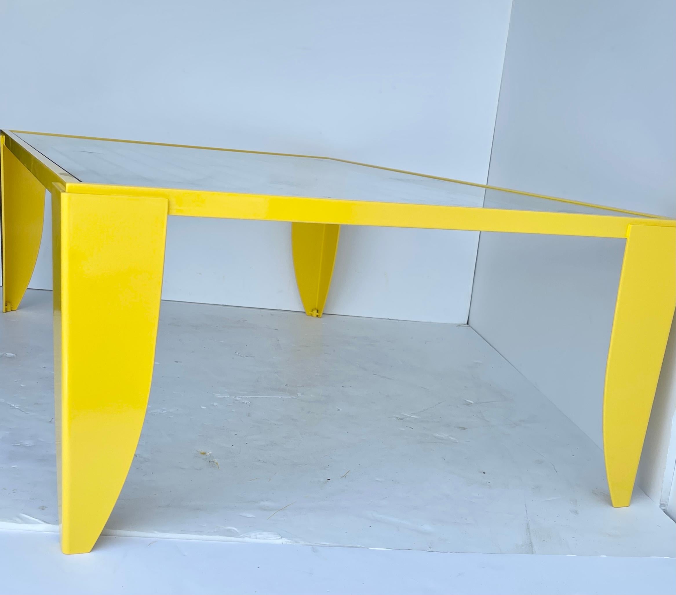 Modern Large Rectangular Powder Coated Sunshine Yellow Cocktail Table, Italy, 1980s For Sale