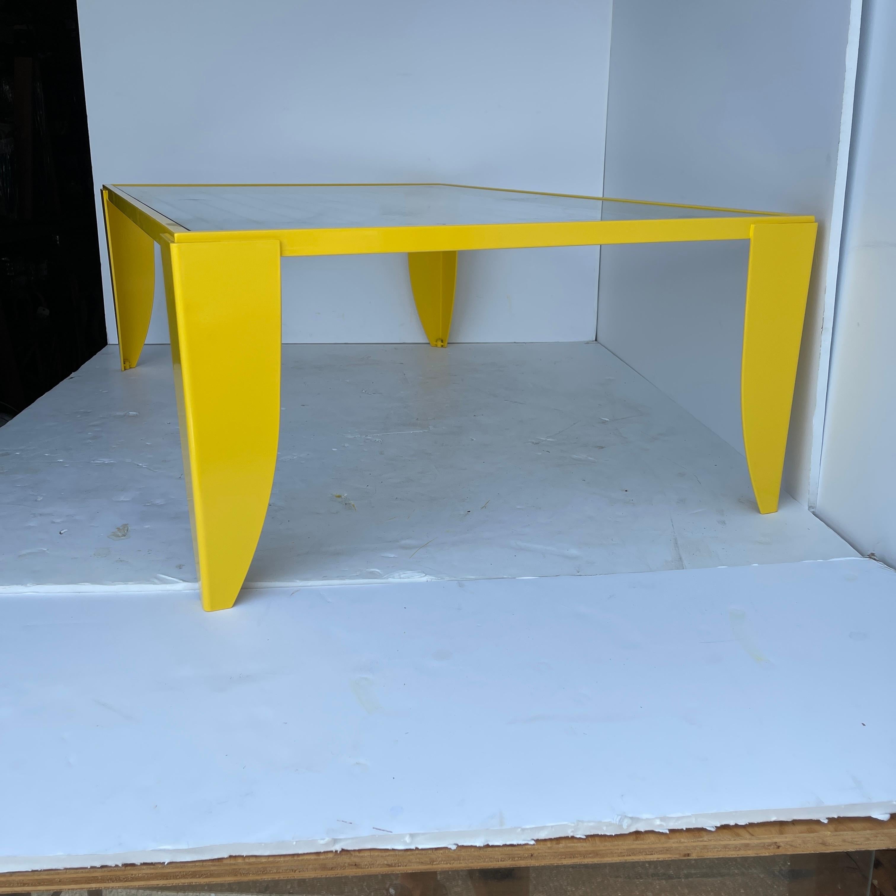 Italian Large Rectangular Powder Coated Sunshine Yellow Cocktail Table, Italy, 1980s For Sale