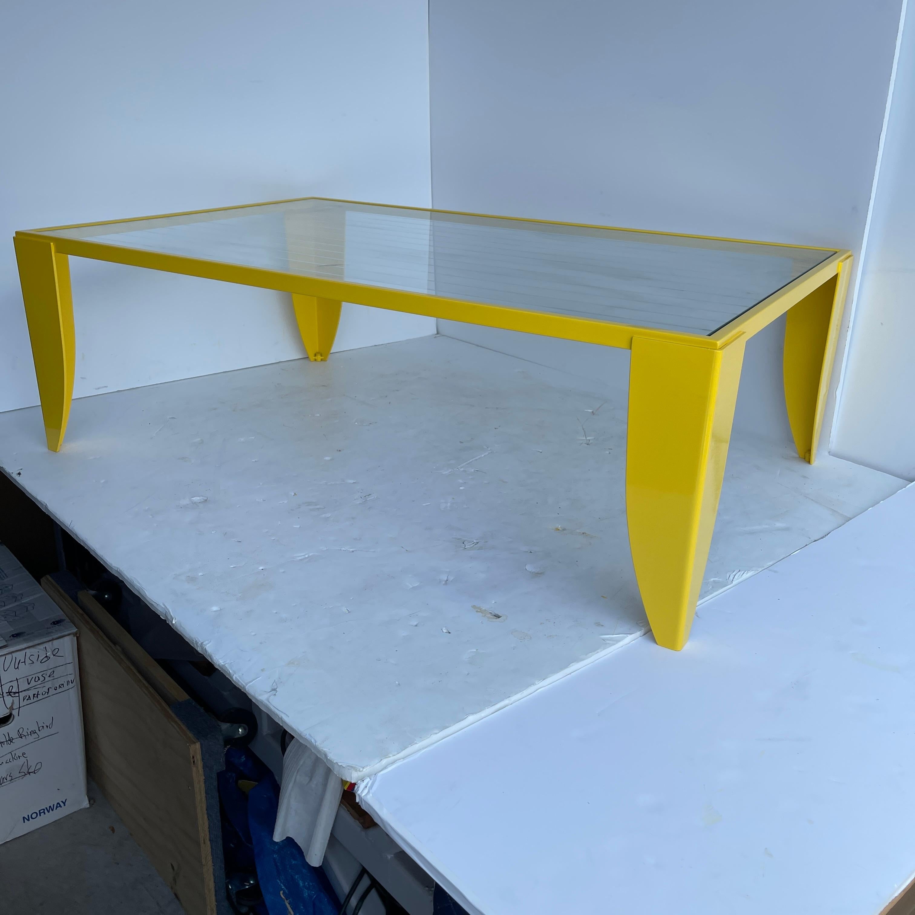 Stainless Steel Large Rectangular Powder Coated Sunshine Yellow Cocktail Table, Italy, 1980s For Sale