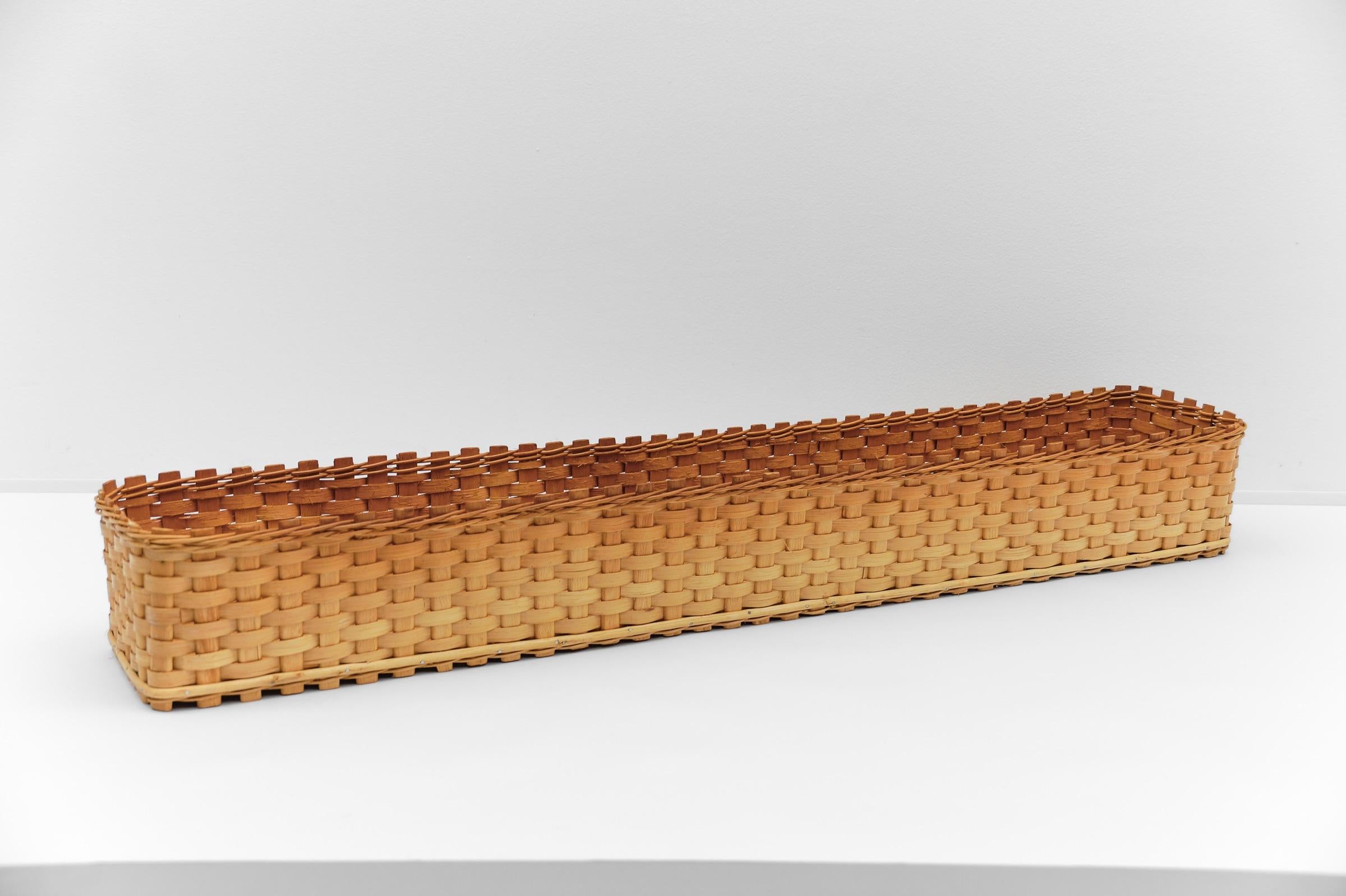 Swiss Large Rectangular Rattan and Wood Planter, Germany 1950s For Sale