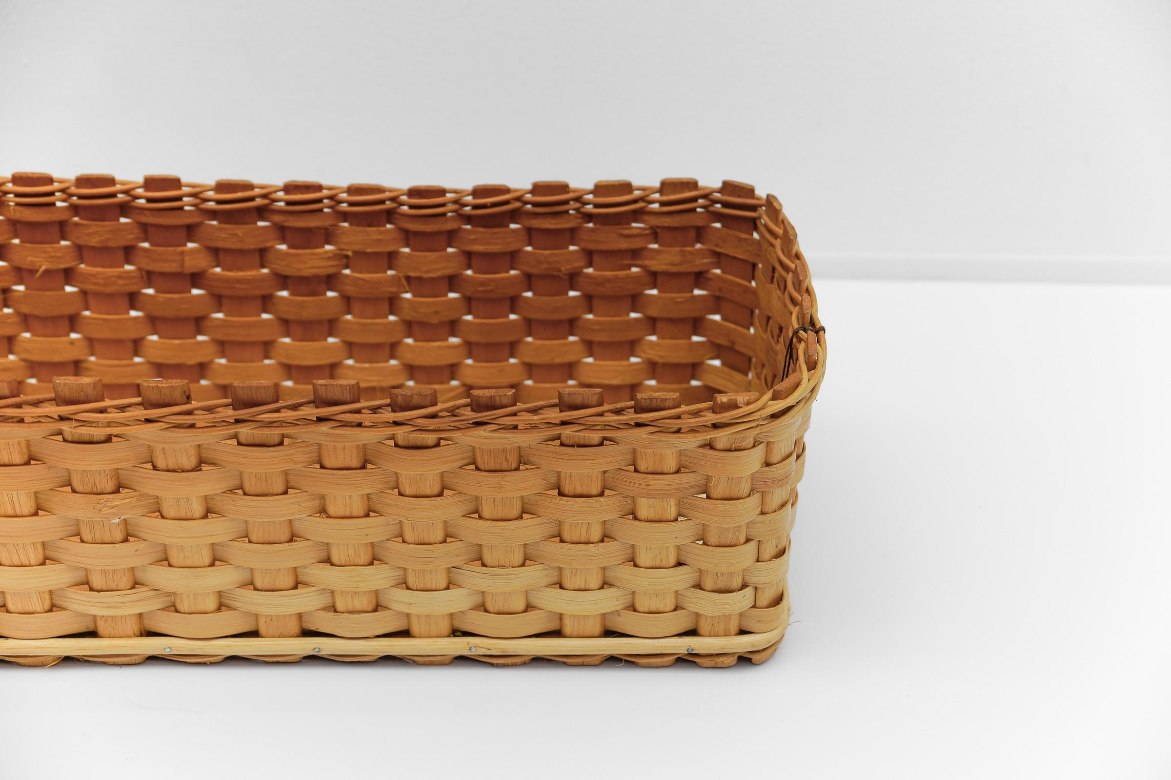 Large Rectangular Rattan and Wood Planter, Germany 1950s For Sale 1