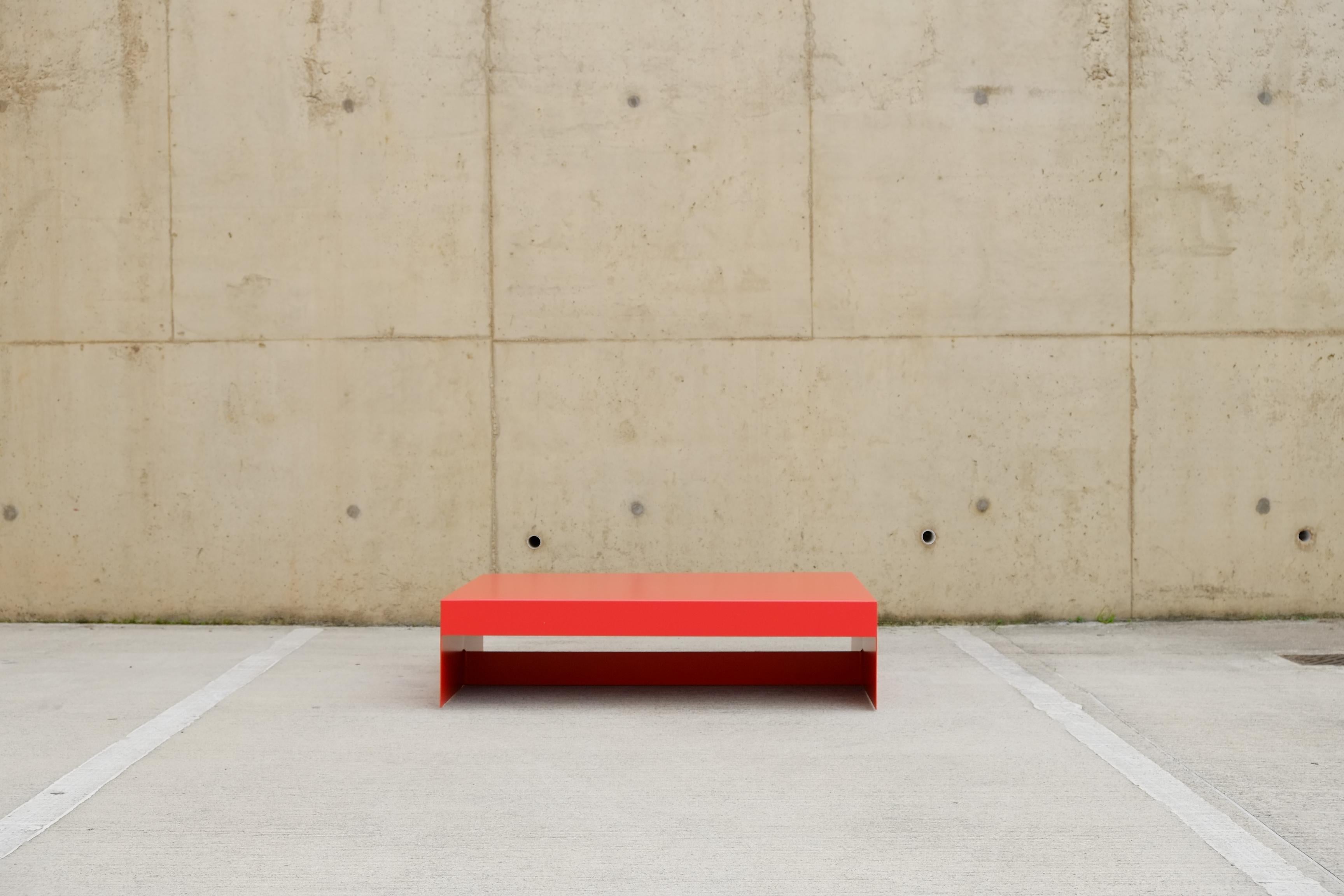 Minimalist Large Rectangular Red Single Form Coffee Table in Aluminium - Customisable For Sale