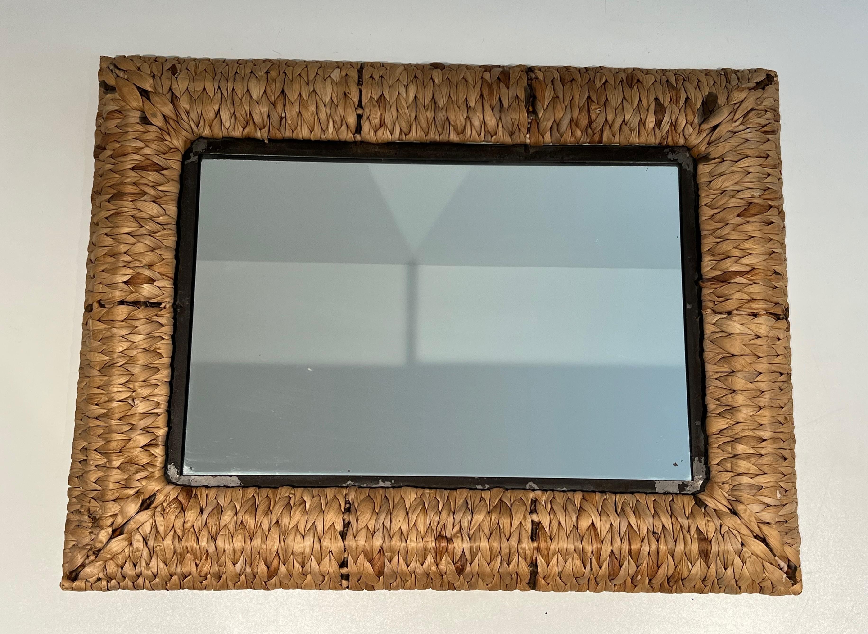 Mid-Century Modern Large Rectangular Rope Mirror For Sale