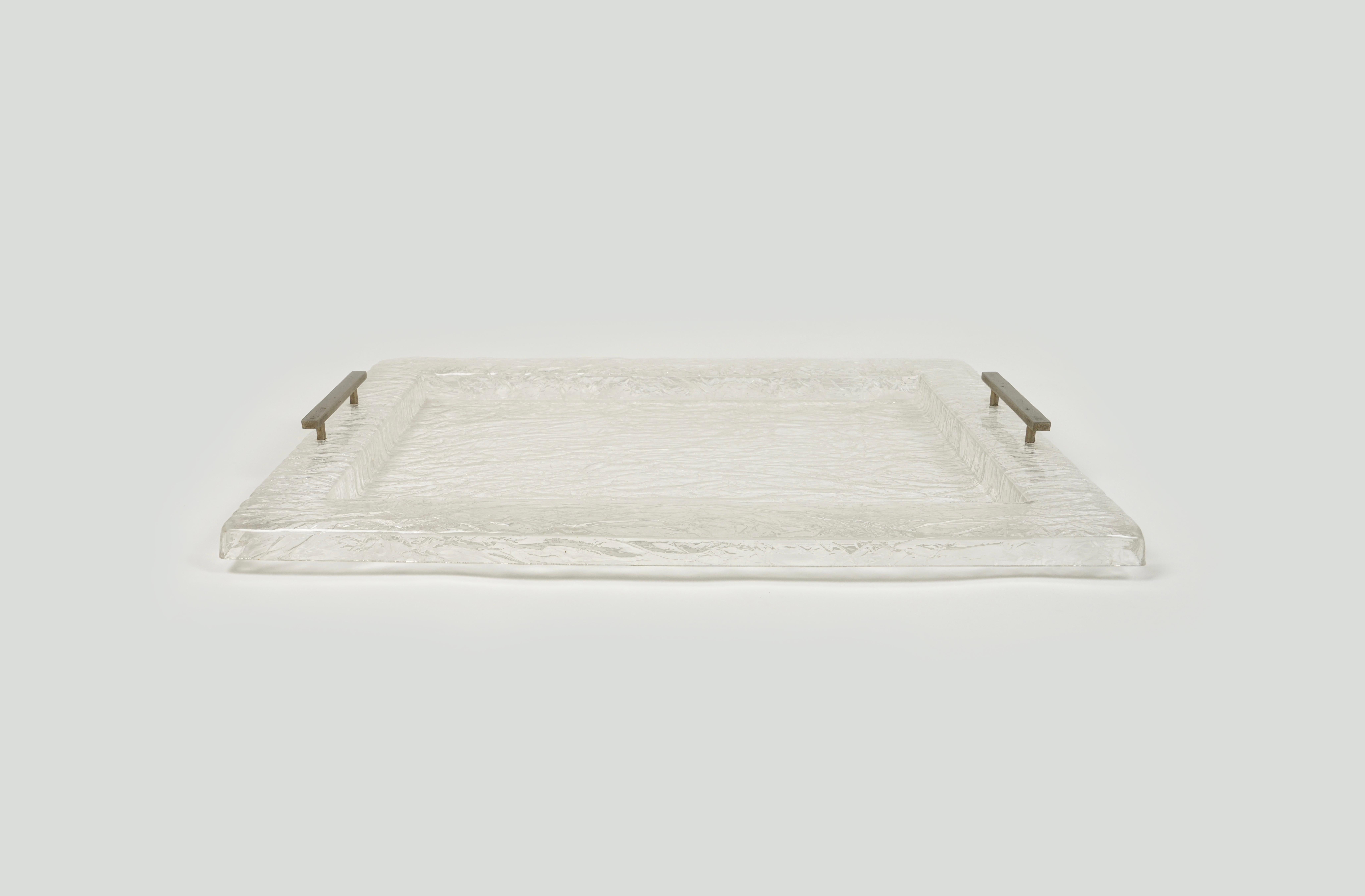Large Rectangular Serving Tray Lucite Ice Effect Willy Rizzo Style, Italy, 1980s For Sale 1
