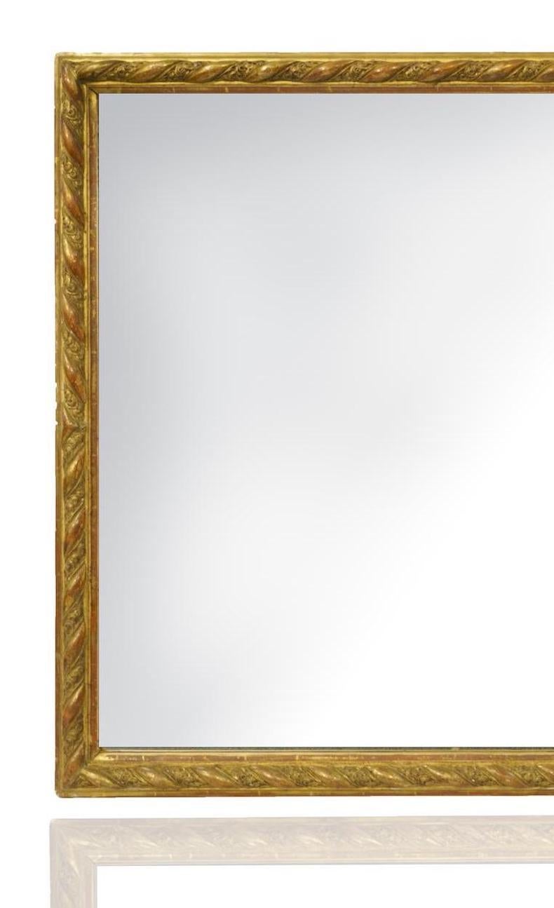 Italian Large Rectangular Shape Continental Giltwood Frame Wall Mirror For Sale