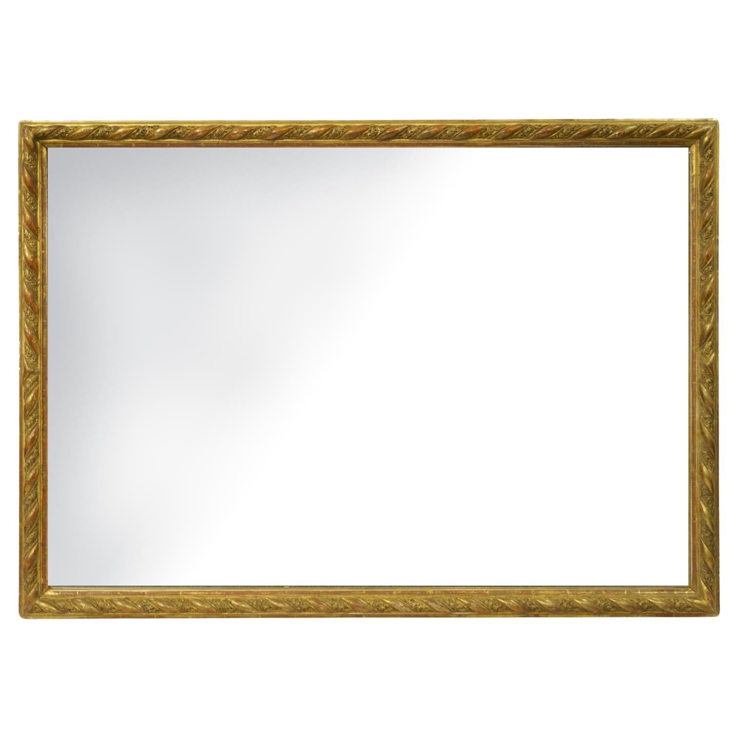 Large Rectangular Shape Continental Giltwood Frame Wall Mirror For Sale