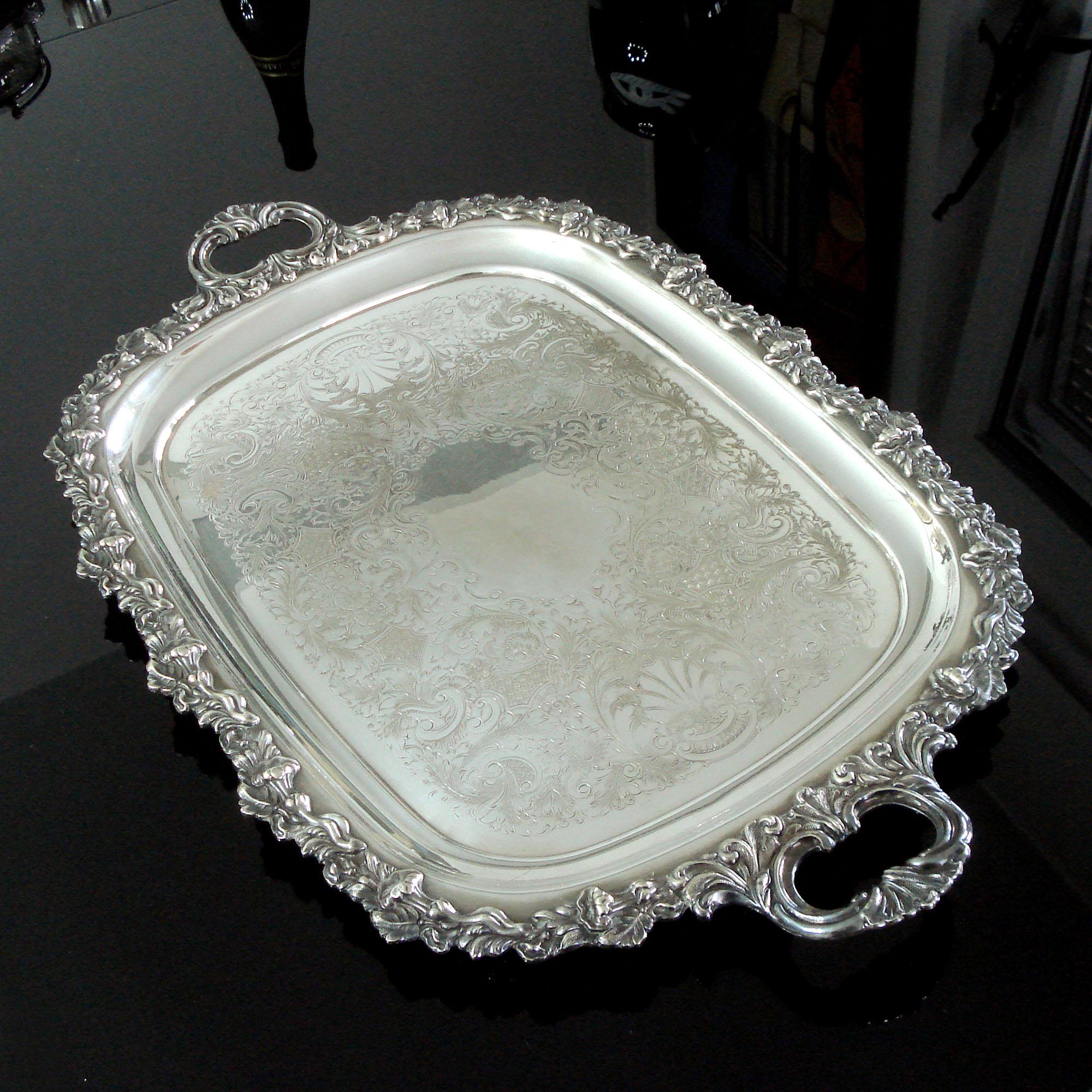 silver serving trays with handles