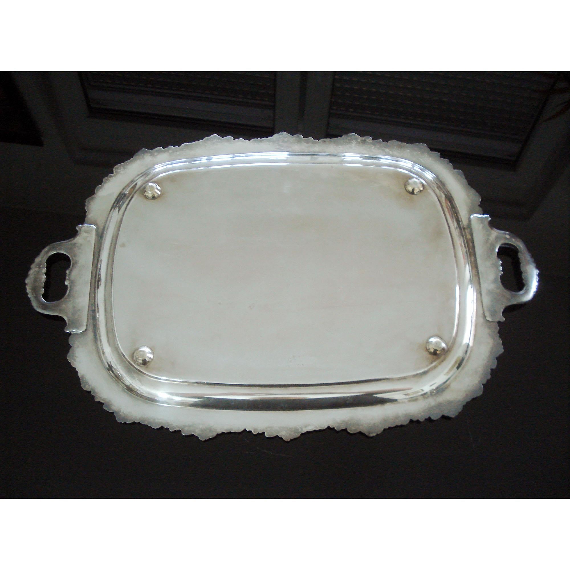 European Large Rectangular Sheffield Serving Tray with Handles For Sale