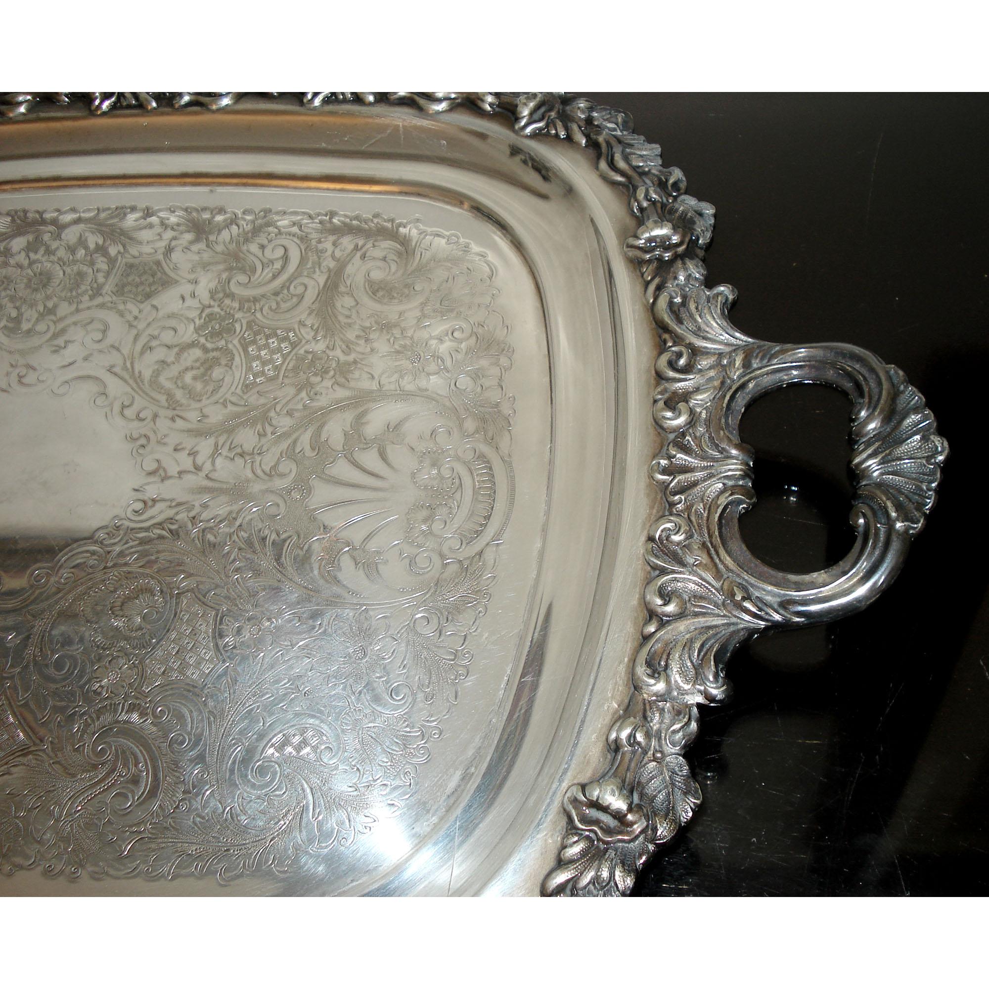20th Century Large Rectangular Sheffield Serving Tray with Handles For Sale