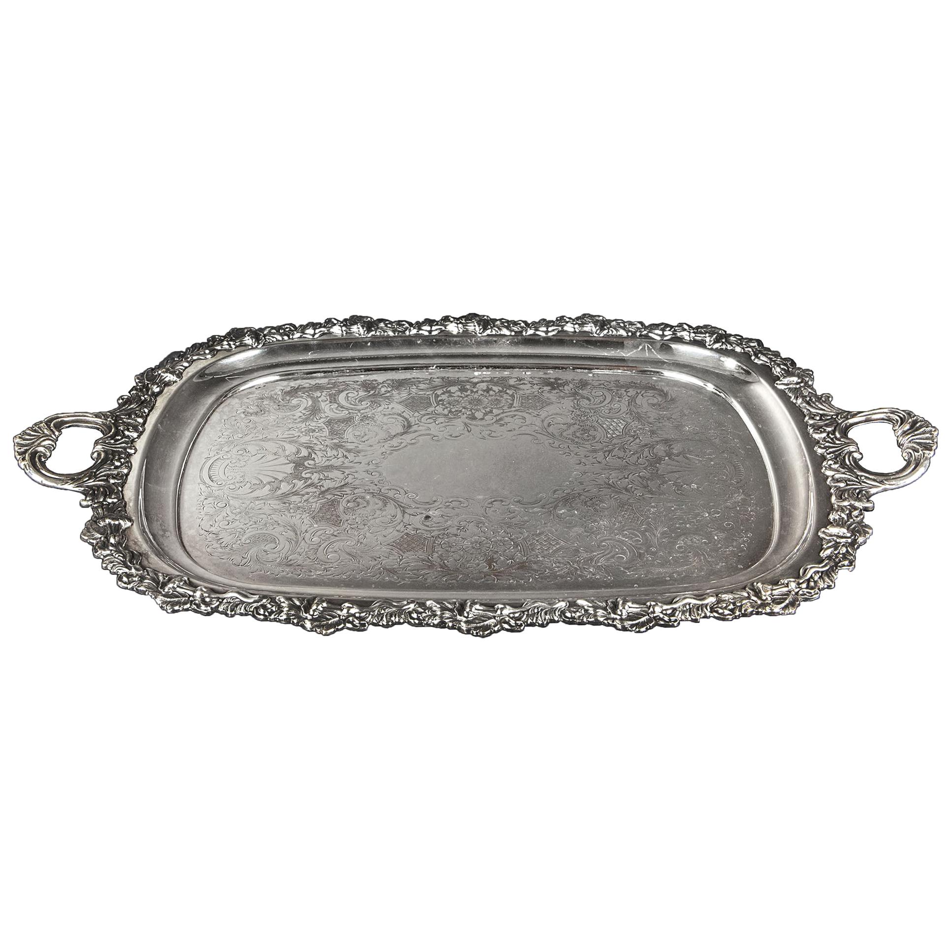 Large Rectangular Sheffield Serving Tray with Handles For Sale