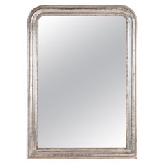 Large Rectangular Silver Leaf French Louis Philippe Mirror with Rounded Corner