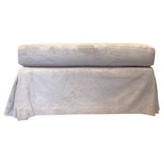Large Rectangular Slipcovered Off-White Velvet Ottoman