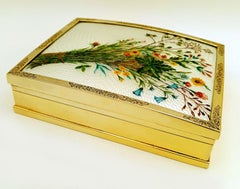 Large rectangular table box in sterling silver with fine enamelled miniature