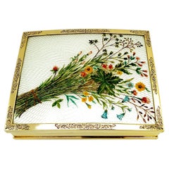 Large rectangular table box in sterling silver with fine enamelled miniature