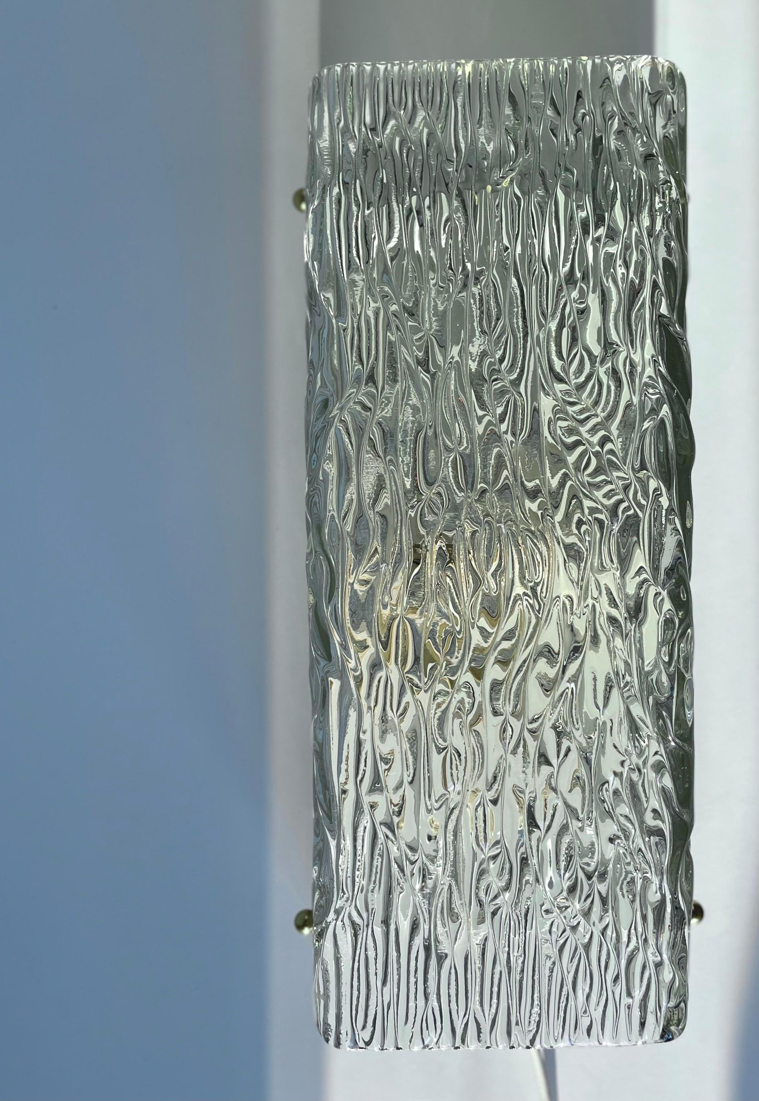Large Rectangular Textured Art Glass Wall Sconce, 1950s For Sale 2