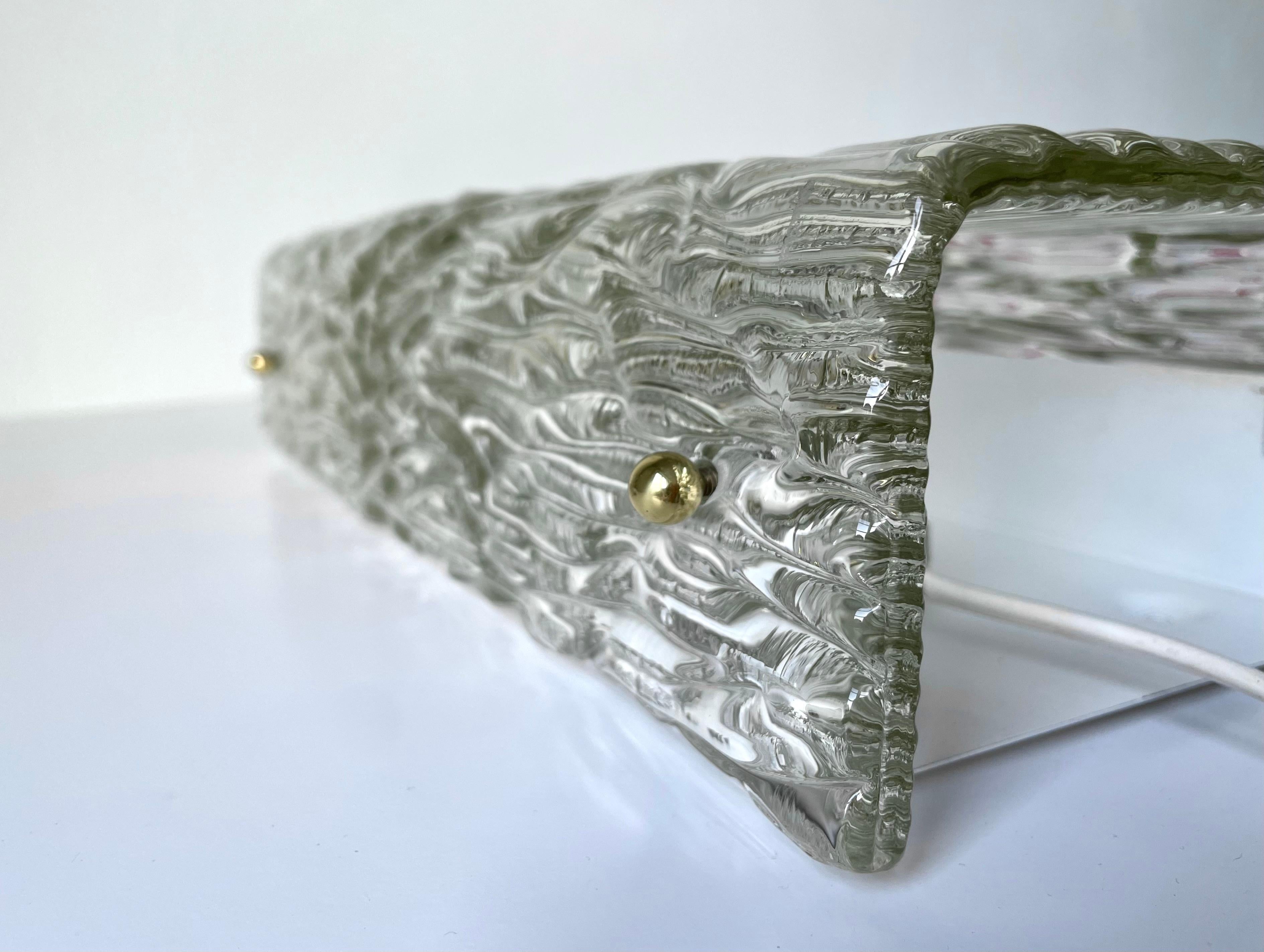 Large Rectangular Textured Art Glass Wall Sconce, 1950s For Sale 5