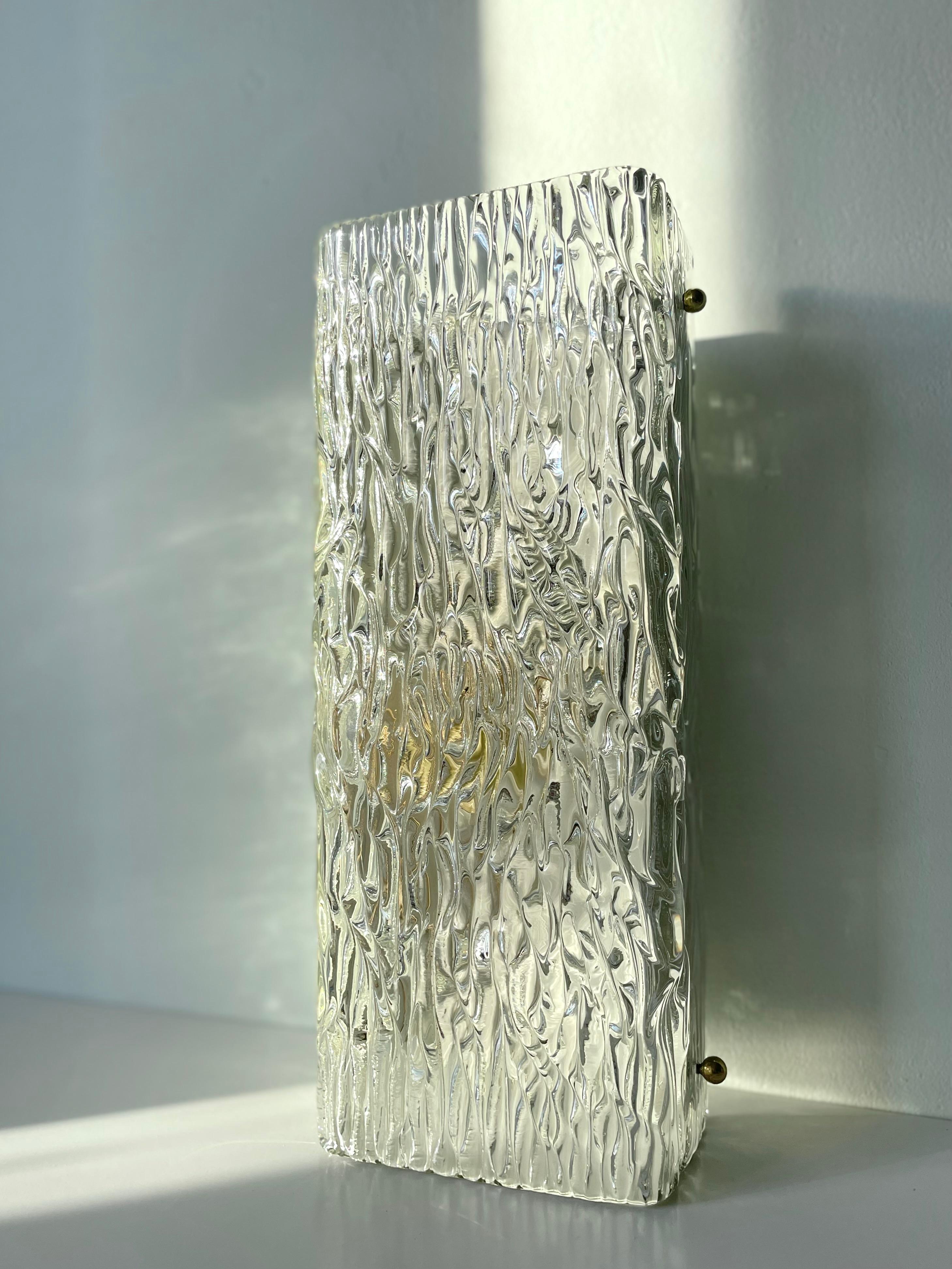 Mid-Century Modern Large Rectangular Textured Art Glass Wall Sconce, 1950s For Sale