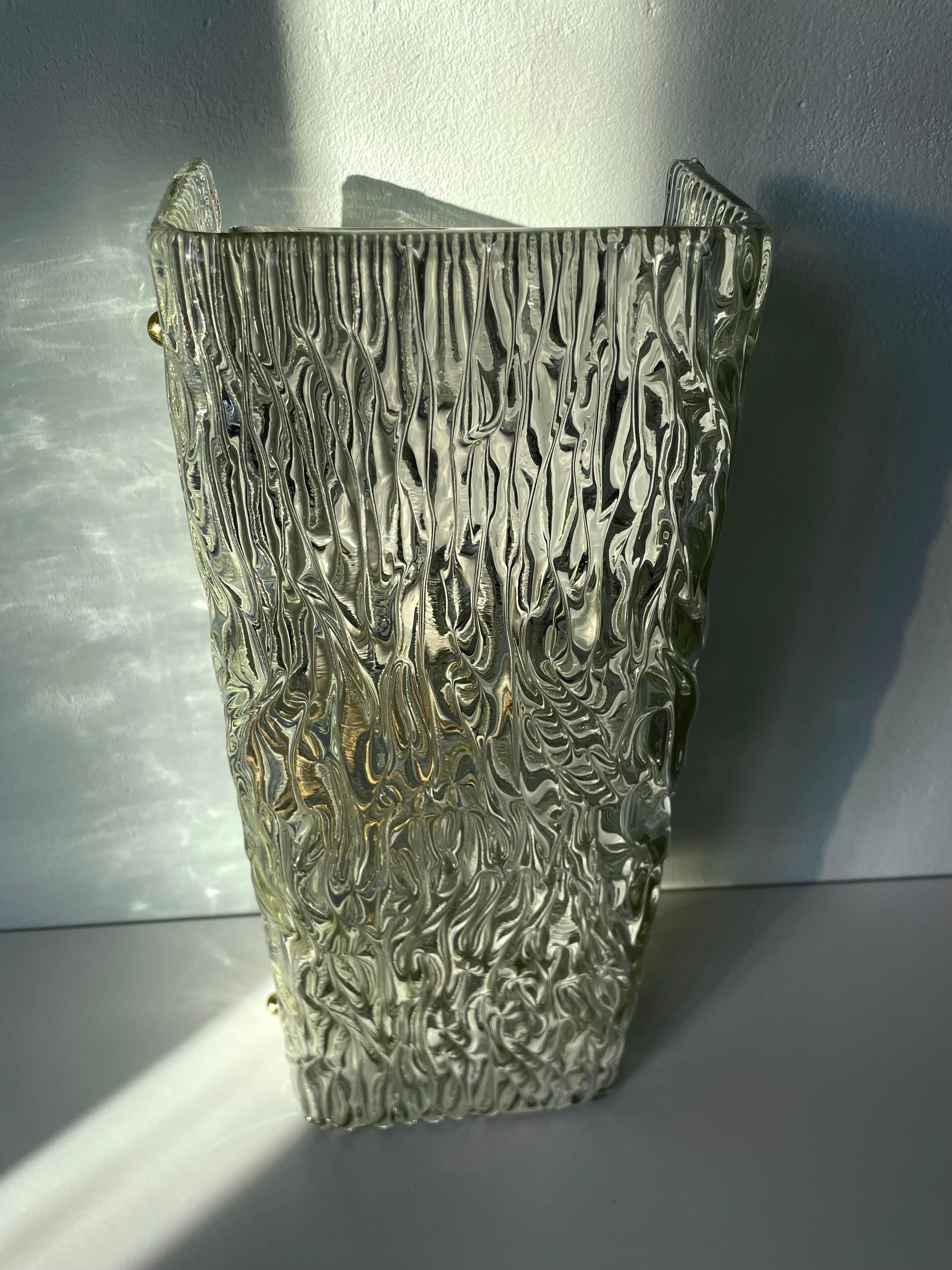 Large Rectangular Textured Art Glass Wall Sconce, 1950s In Good Condition For Sale In Copenhagen, DK