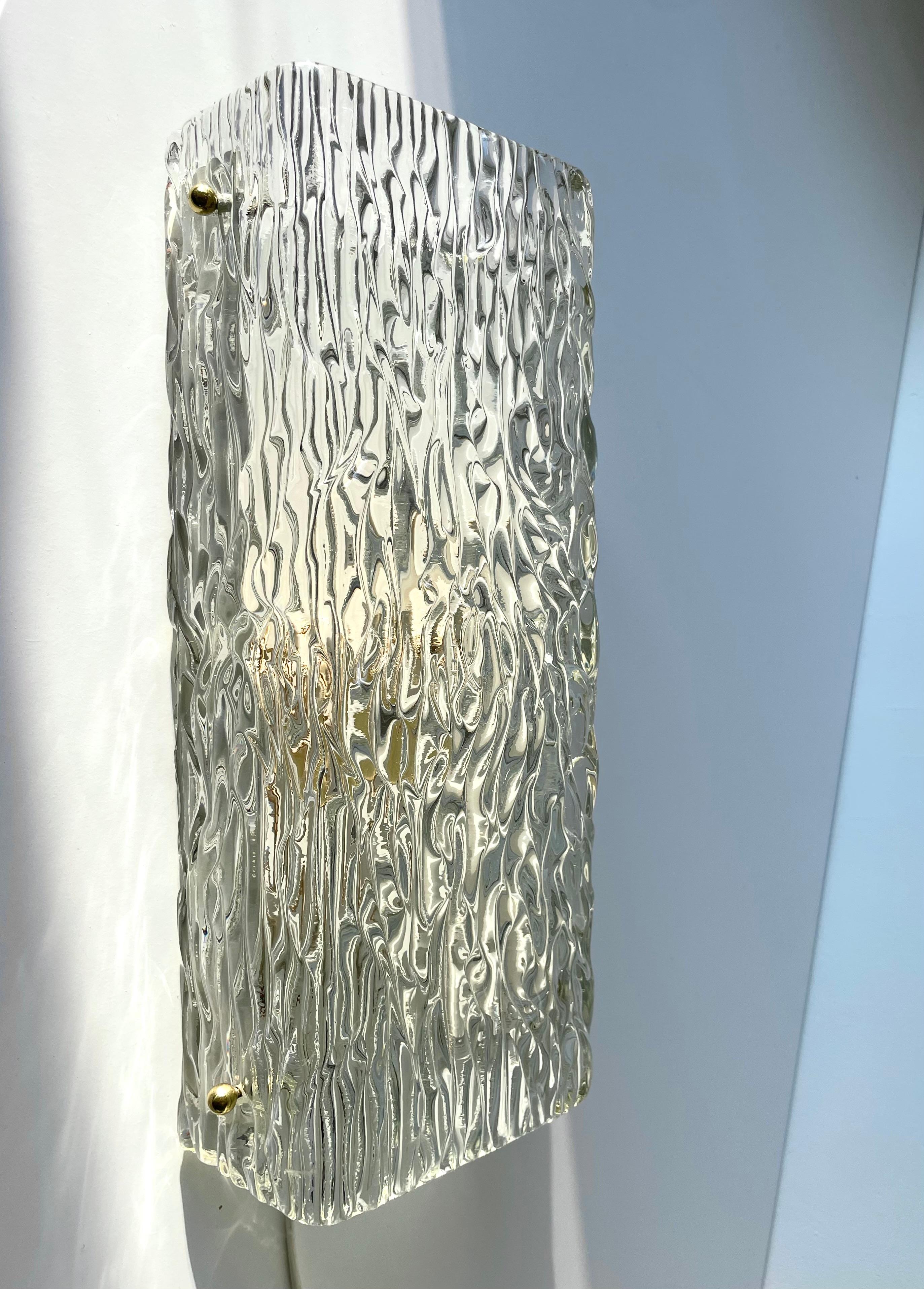 Large Rectangular Textured Art Glass Wall Sconce, 1950s For Sale 1