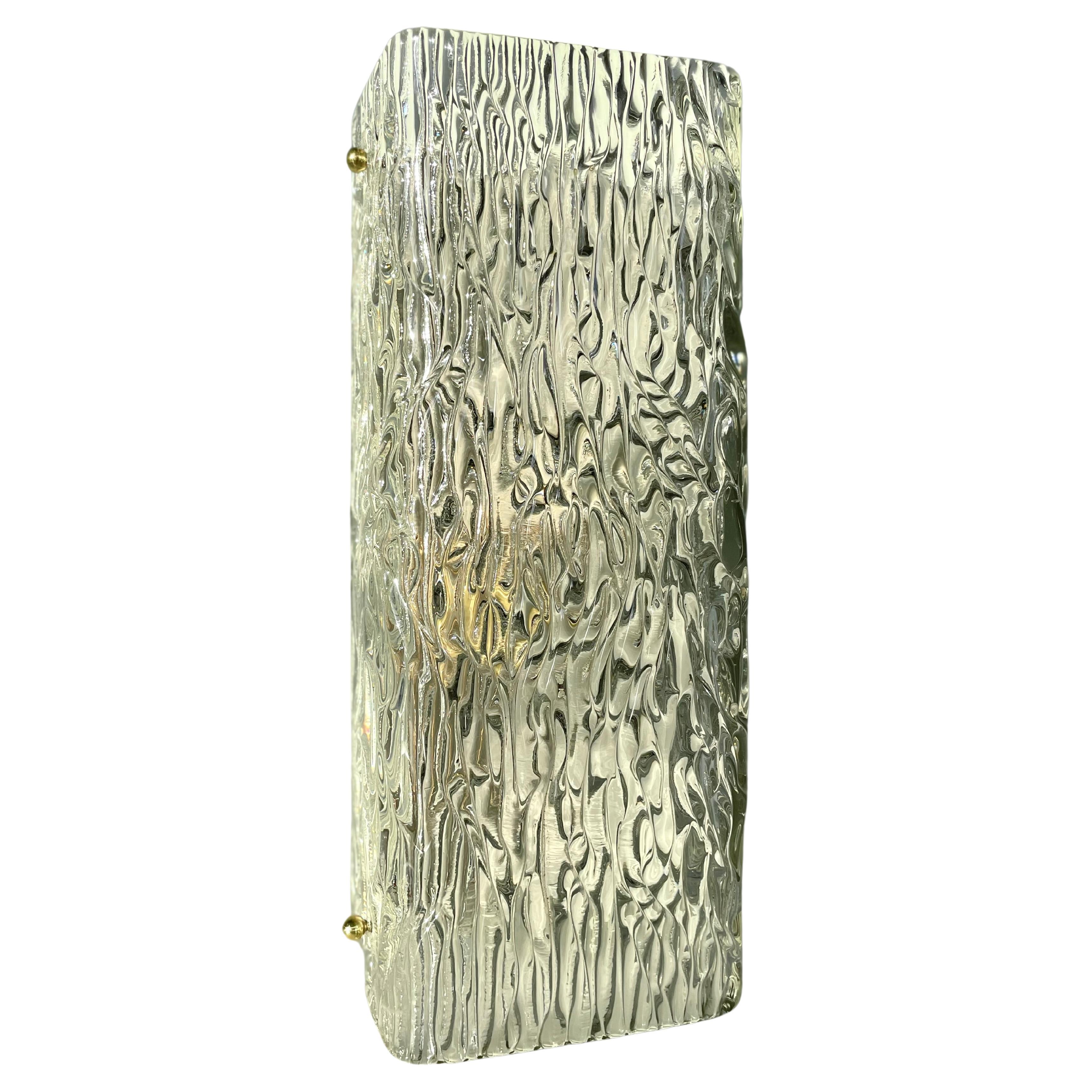 Large Rectangular Textured Art Glass Wall Sconce, 1950s For Sale