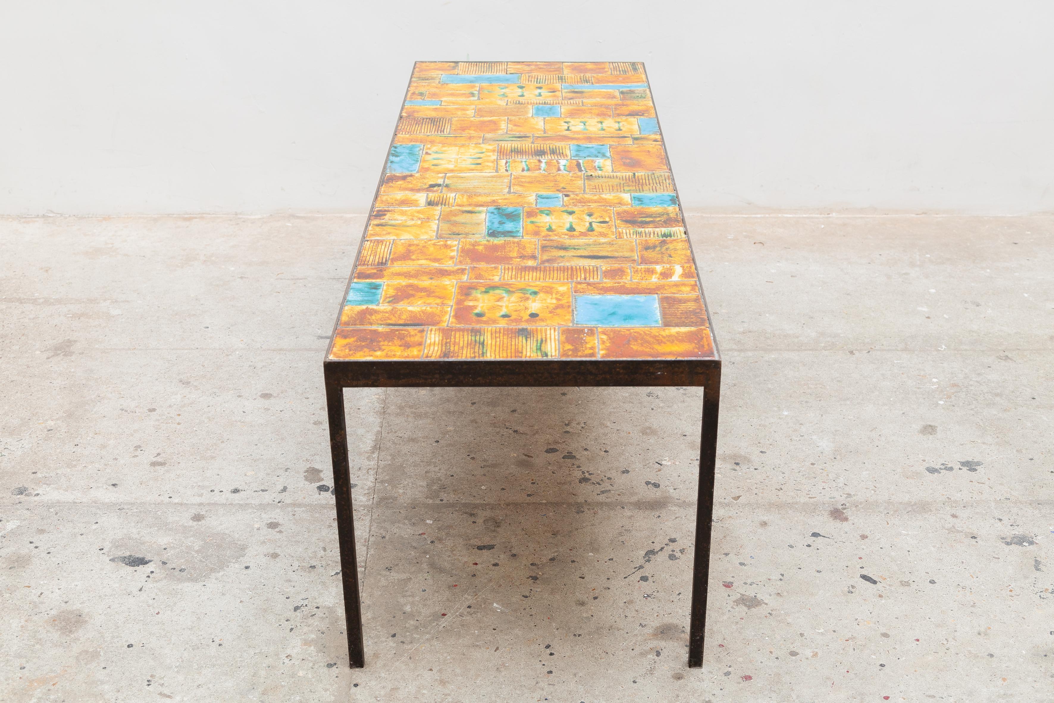Mid-20th Century Large Rectangular Tile Coffee Table Designed by Vallauris, France, 1960s For Sale