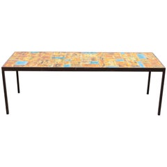 Vintage Large Rectangular Tile Coffee Table Designed by Vallauris, France, 1960s