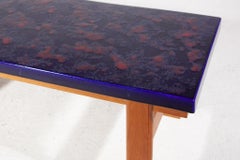 Large Rectangular Top Ceramic Blue and Orange Tile Coffee Table, 1970s