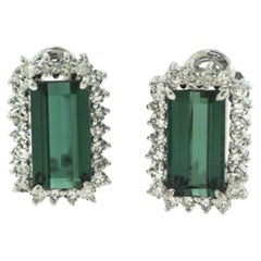 Large Rectangular Tourmaline and Diamond Halo White Gold Earrings